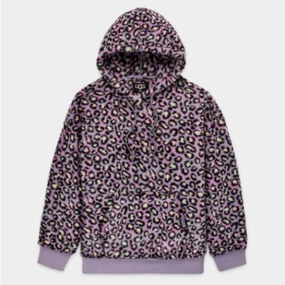 Ugg Loyra Sherpa Hoodie Sweater Plush Fleece Pullover SOFT Animal Print Sz Small - Picture 1 of 11